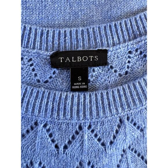 Talbots Light Blue Pointelle Knit Sweater Dress Long Sleeve Knee Length Midi S - Picture 2 of 13